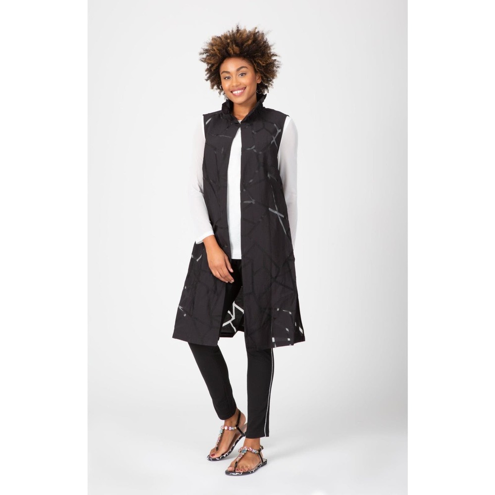 Berek Women's Long Black Vest Size S Octagon Pattern Summer Cover Up Light NWT